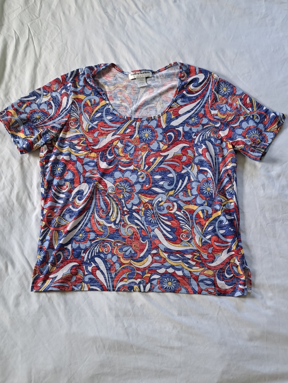 Vintage Y2K Cathy Daniels Floral Paisley Scoop Neck Short Sleeve T Shirt Size M